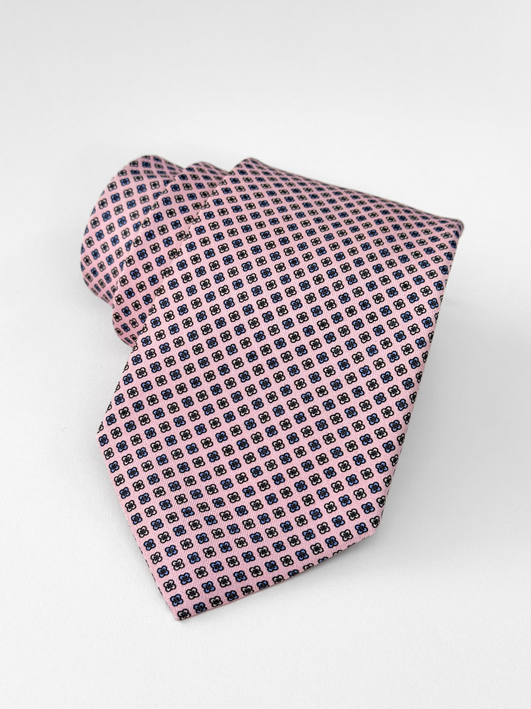 Silk Micro Floral Print Tie - Light Pink & Light Blue