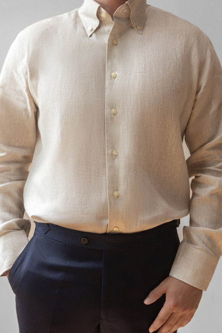 Linen Button-Down Shirt - Beige