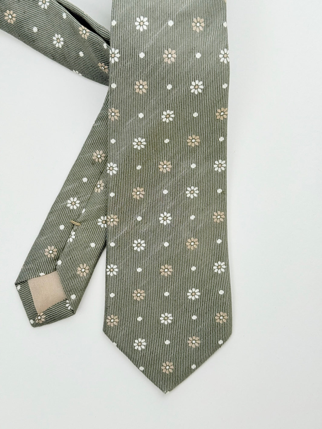 Linen-Silk Floral Print Tie - Sage Green