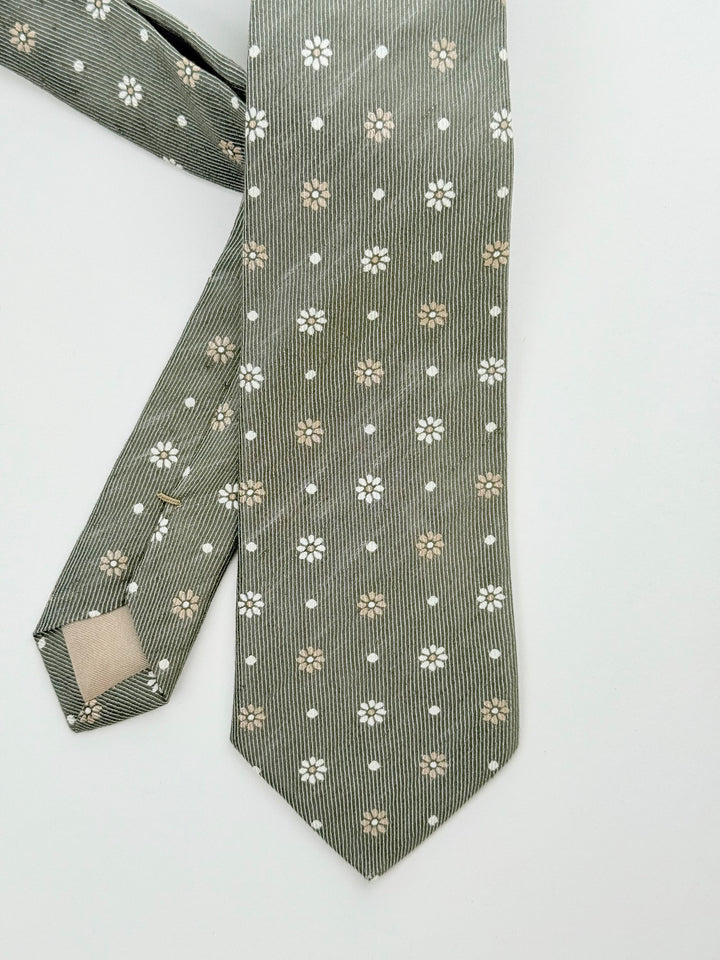 Linen-Silk Floral Print Tie - Sage Green