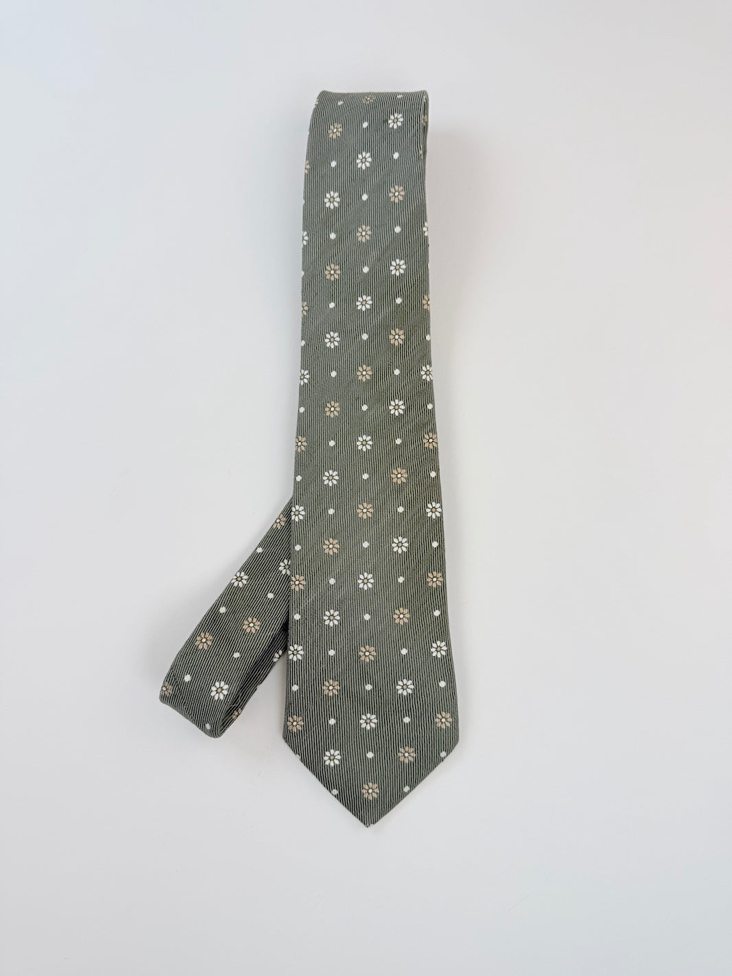Linen-Silk Floral Print Tie - Sage Green