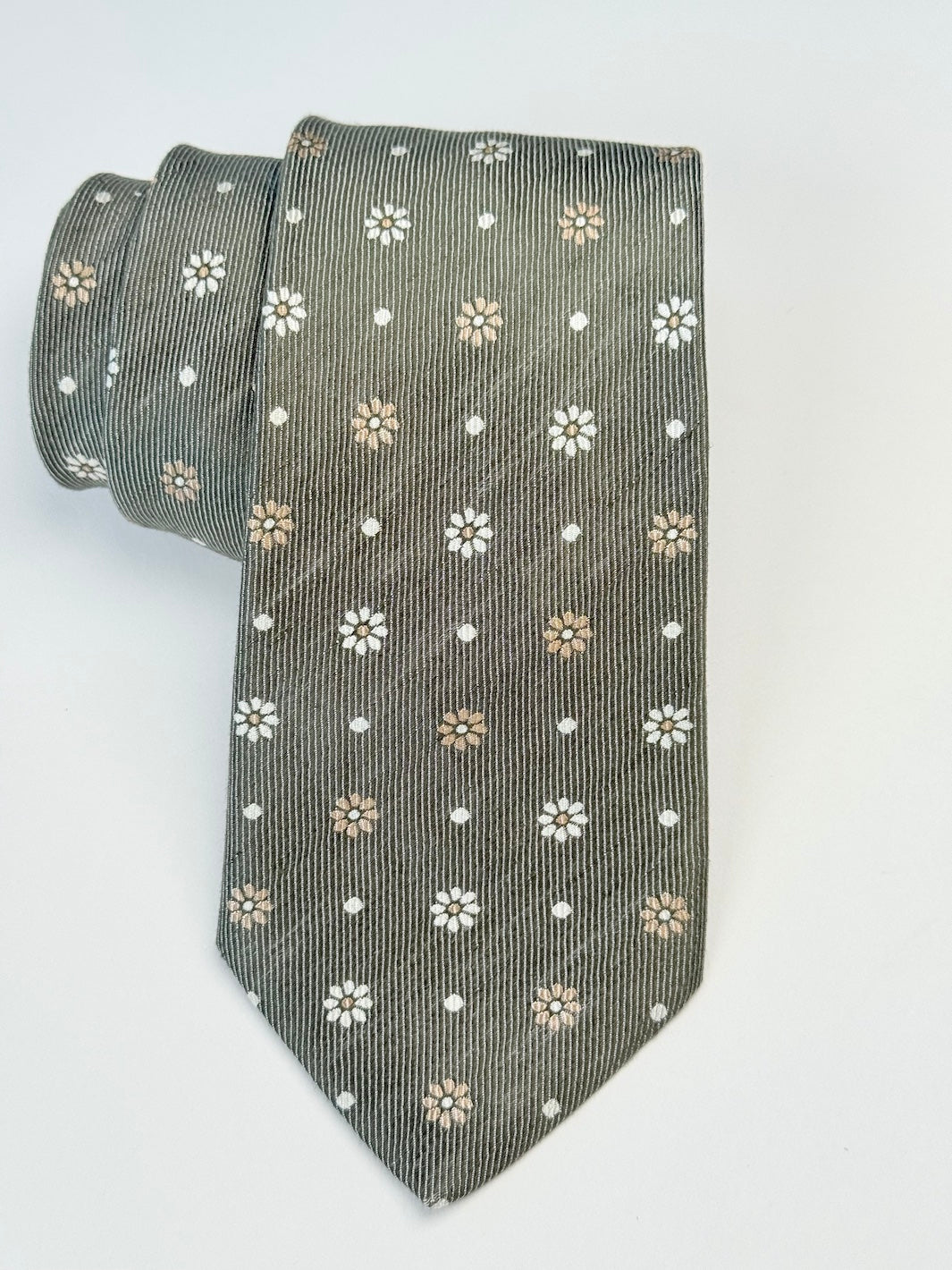 Linen-Silk Floral Print Tie - Sage Green
