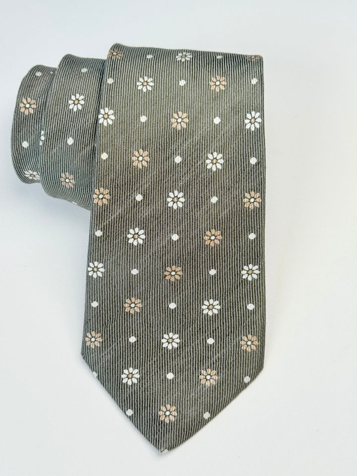 Linen-Silk Floral Print Tie - Sage Green