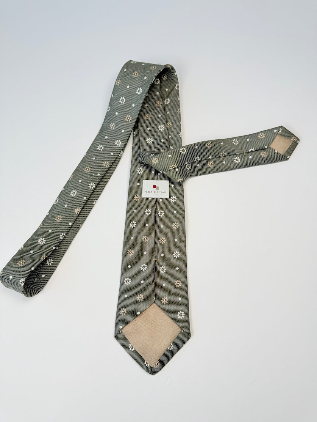 Linen-Silk Floral Print Tie - Sage Green