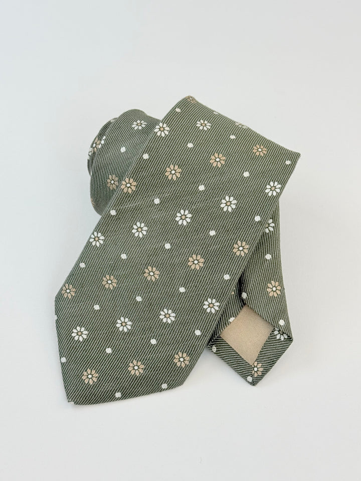 Linen-Silk Floral Print Tie - Sage Green