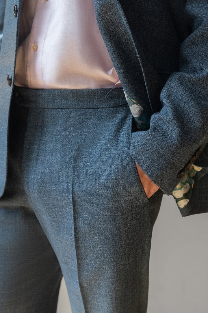Steel Blue Wool Silk Linen Suit