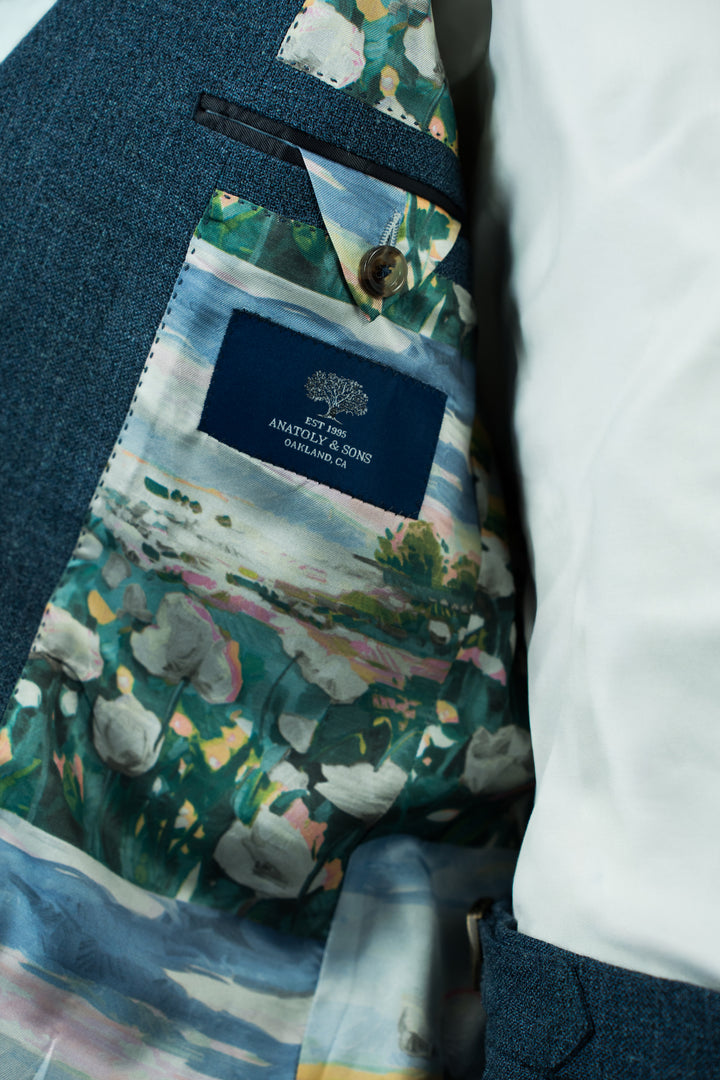 Steel Blue Wool Silk Linen Suit