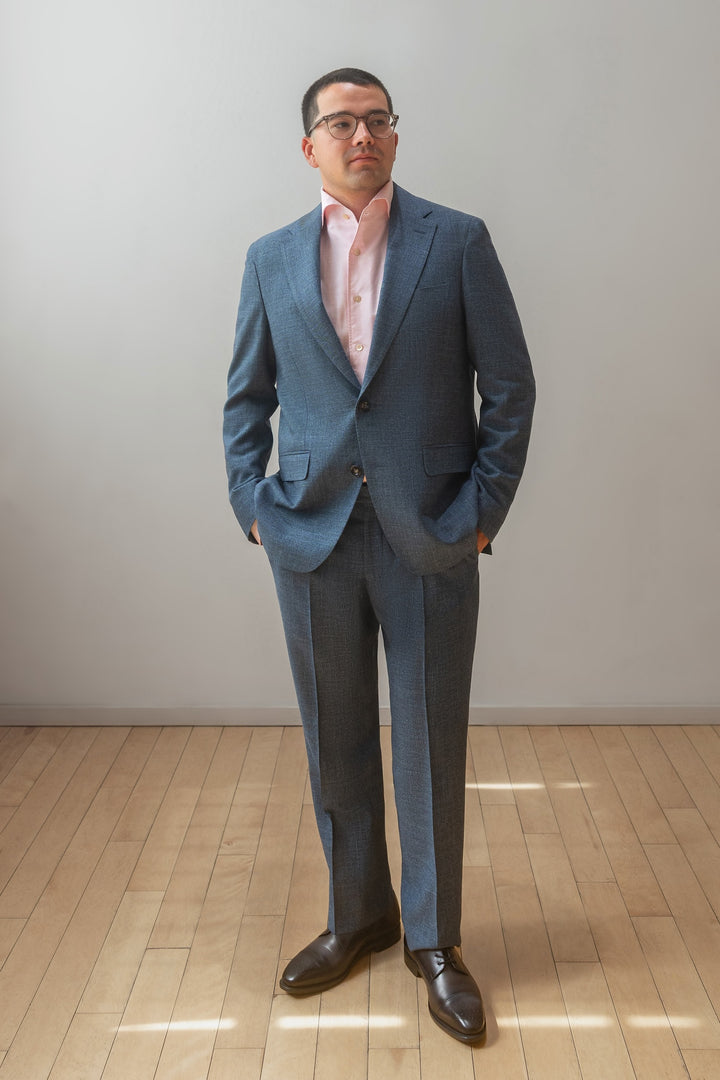 Steel Blue Wool Silk Linen Suit