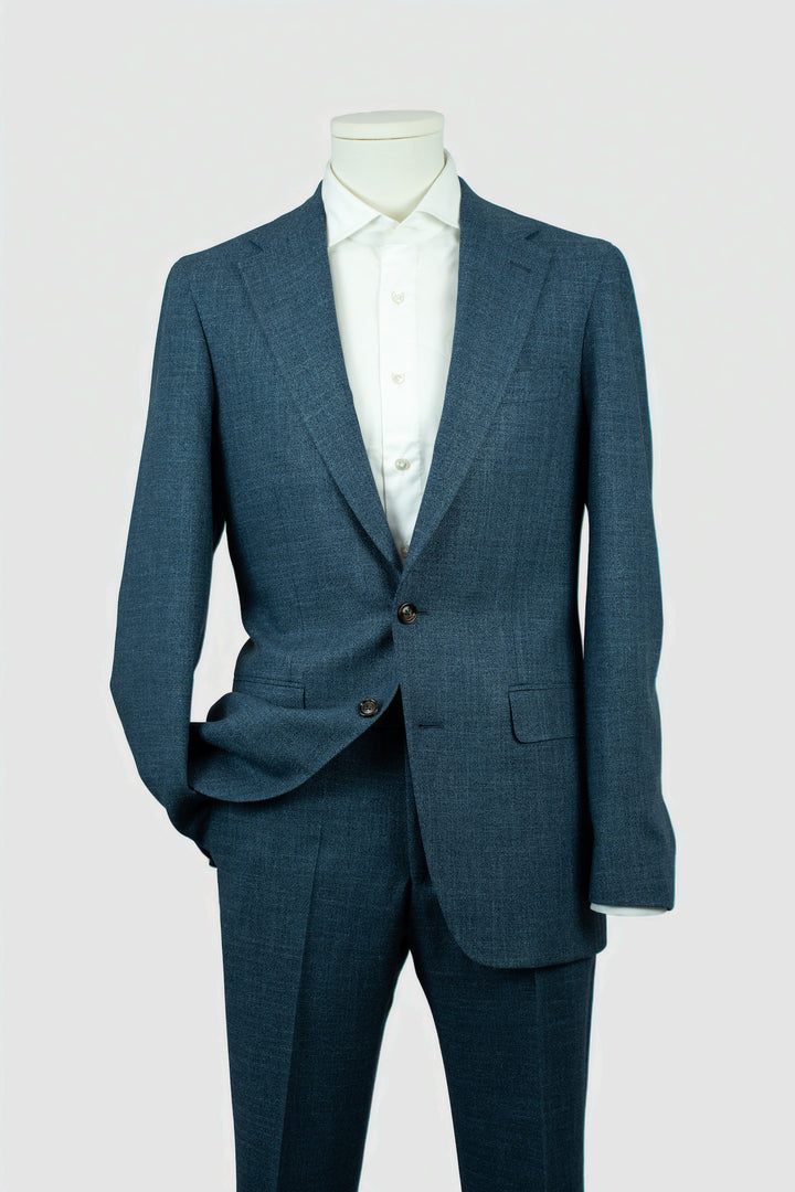 Steel Blue Wool Silk Linen Suit