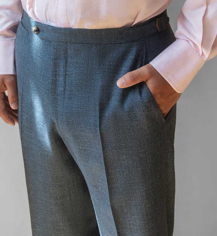 Steel Blue Wool Silk Linen Suit