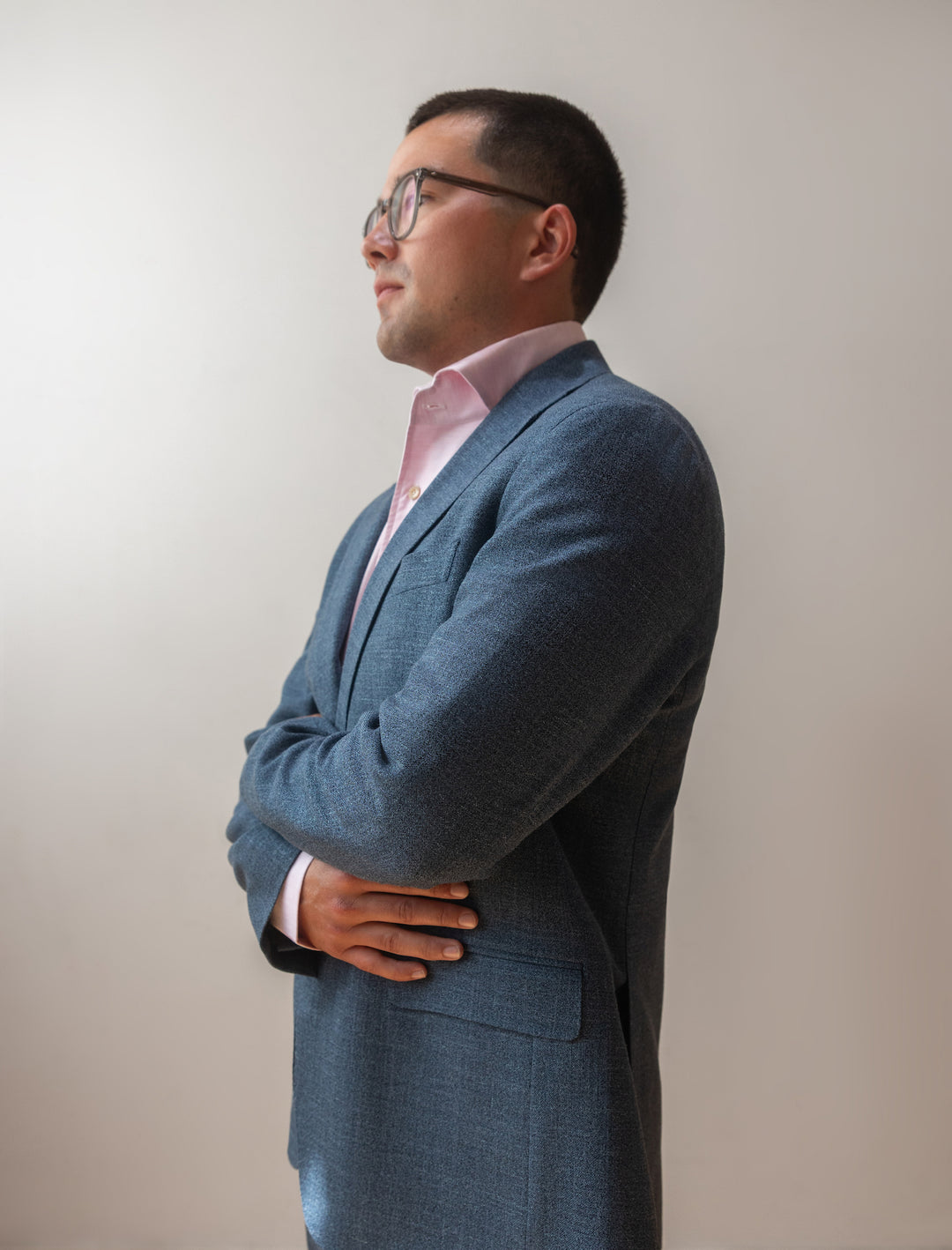 Steel Blue Wool Silk Linen Suit