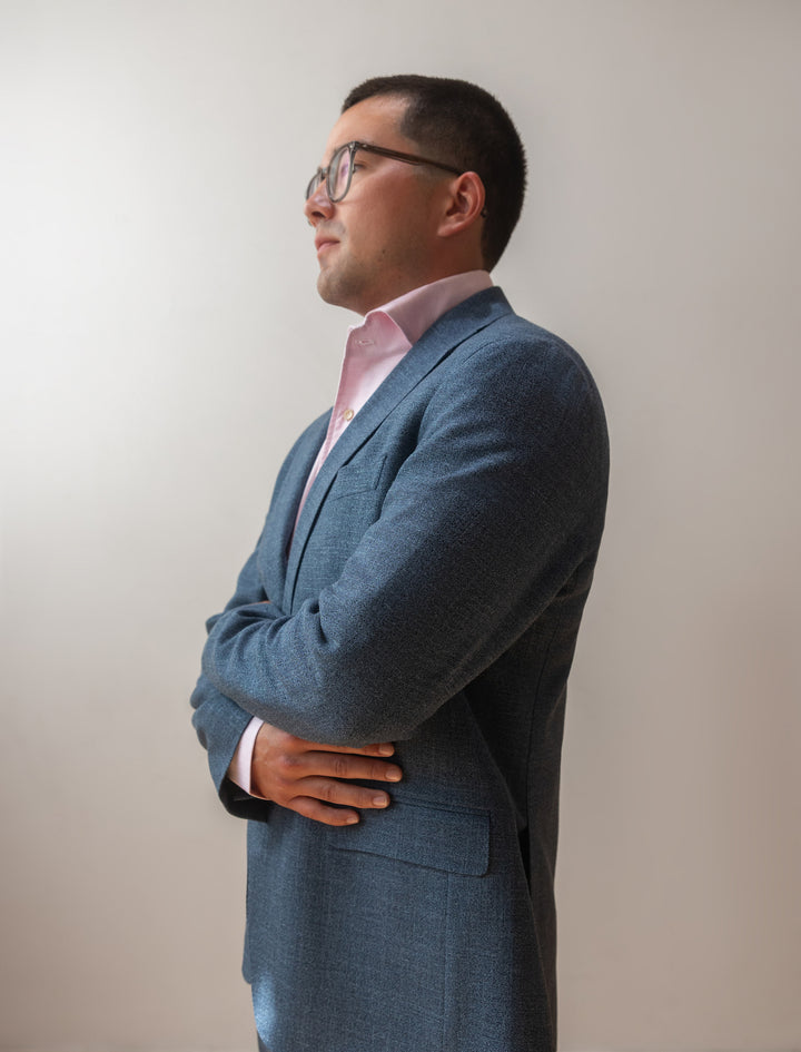 Steel Blue Wool Silk Linen Suit