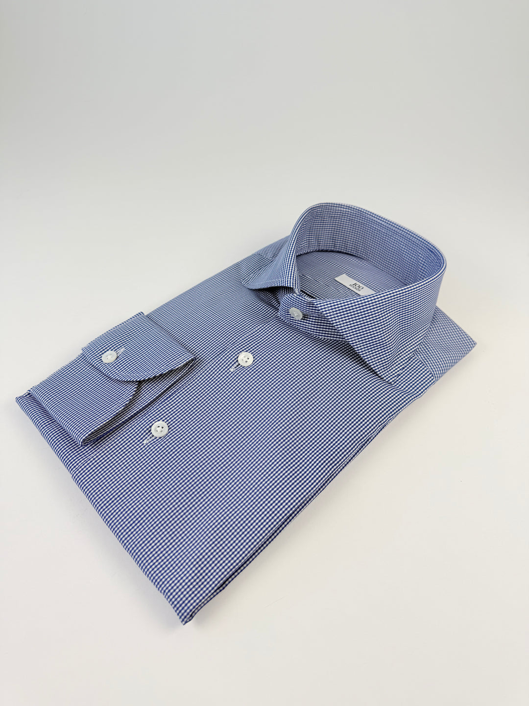 Micro-Check Cotton Dress Shirt - White & Royal Blue