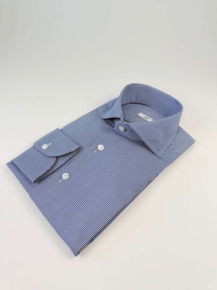 Micro-Check Cotton Dress Shirt - White & Royal Blue