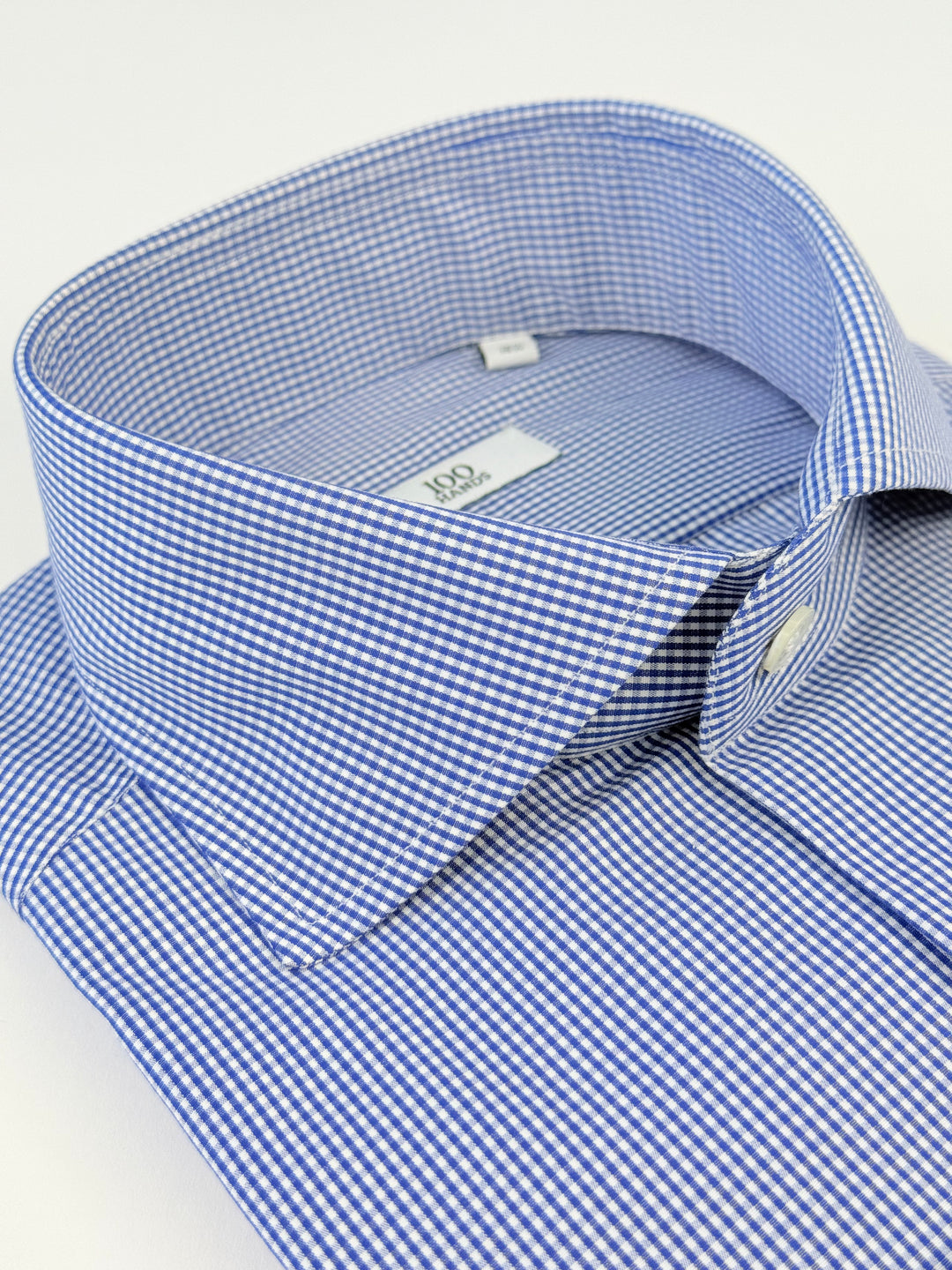Micro-Check Cotton Dress Shirt - White & Royal Blue