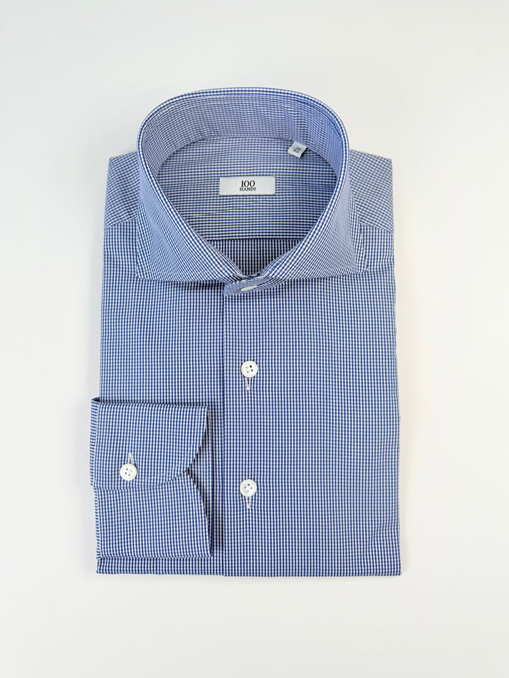 Micro-Check Cotton Dress Shirt - White & Royal Blue