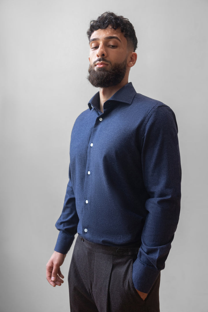 Cotton Flannel Shirt - Navy Blue