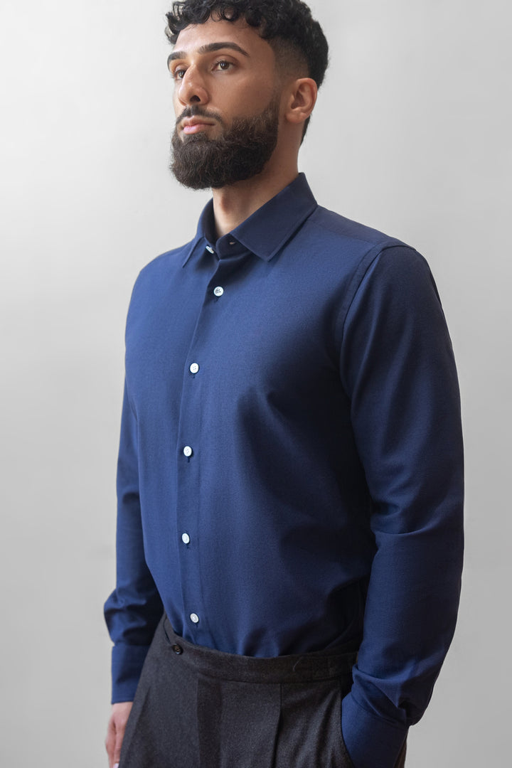 Cotton Oxford Dress Shirt - Navy Blue