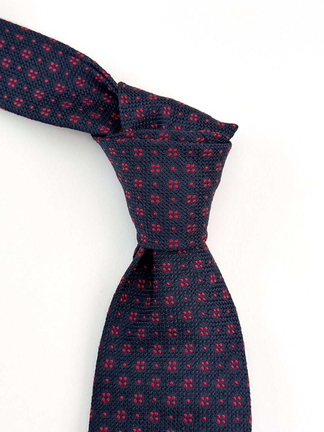 Silk Dotted Print Tie - Navy Blue & Crimson Red