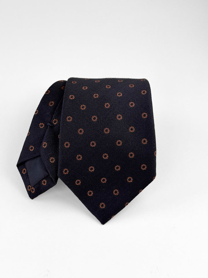 Silk Medallion Print Tie - Navy Blue & Orange