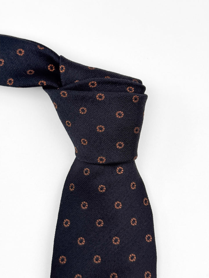Silk Medallion Print Tie - Navy Blue & Orange