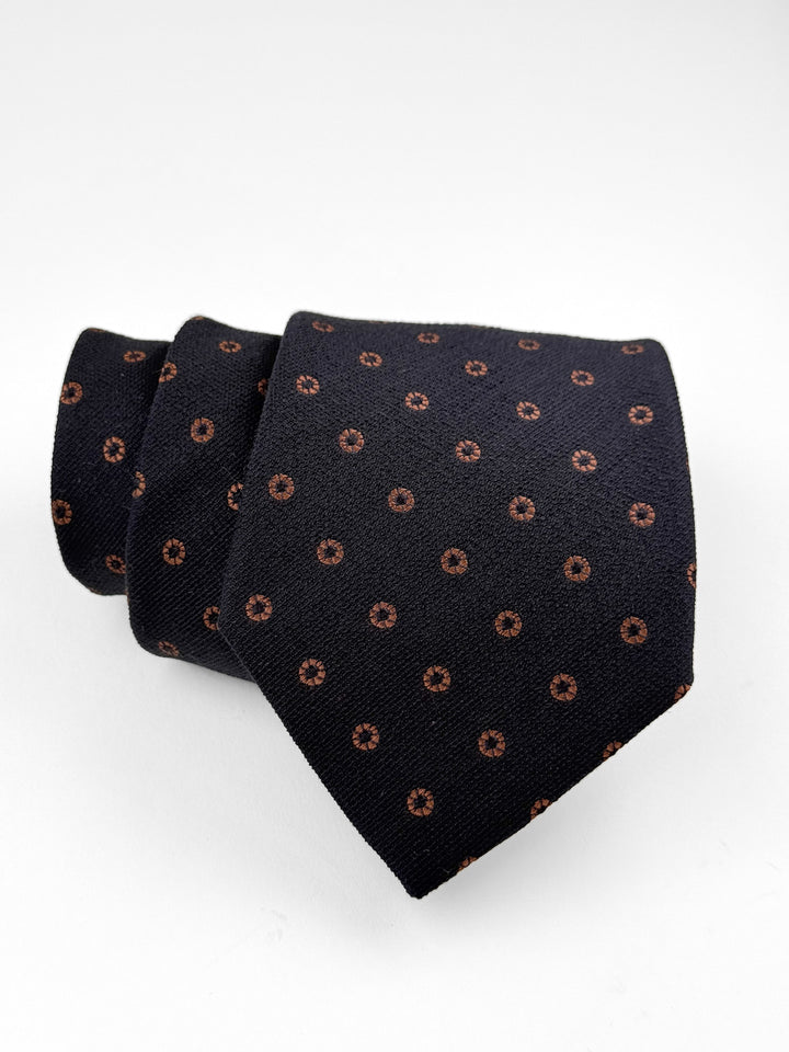 Silk Medallion Print Tie - Navy Blue & Orange