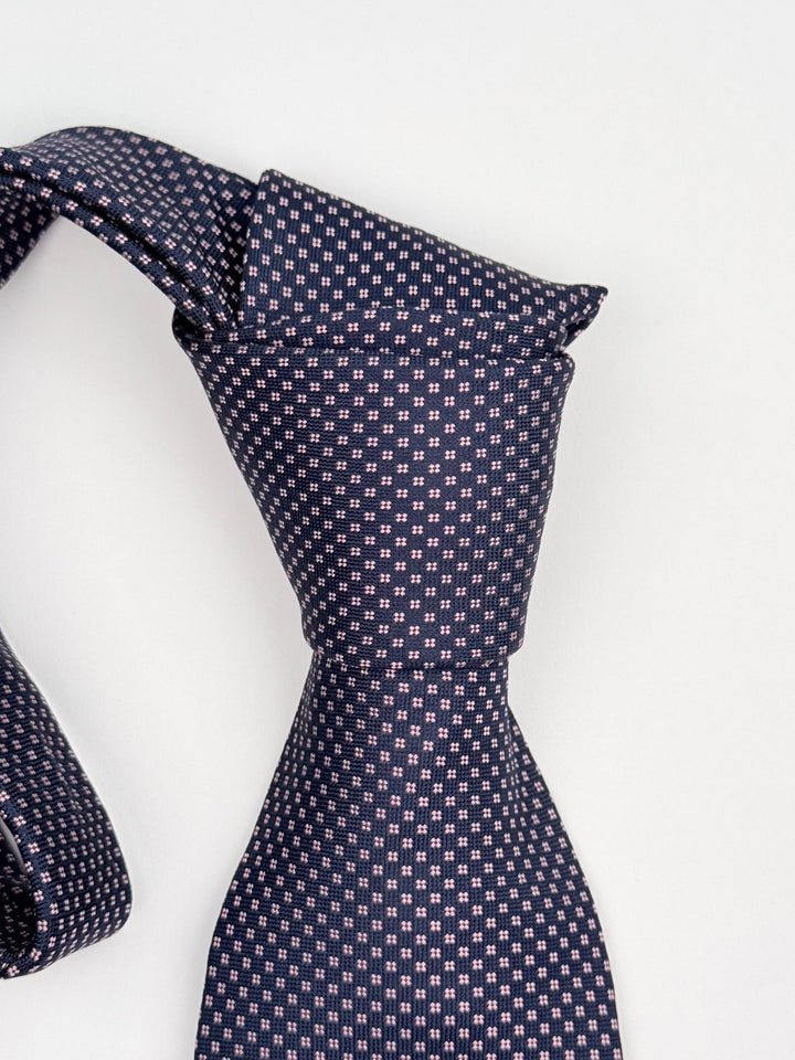 Silk Micro Floral Print Tie - Navy Blue & Pink