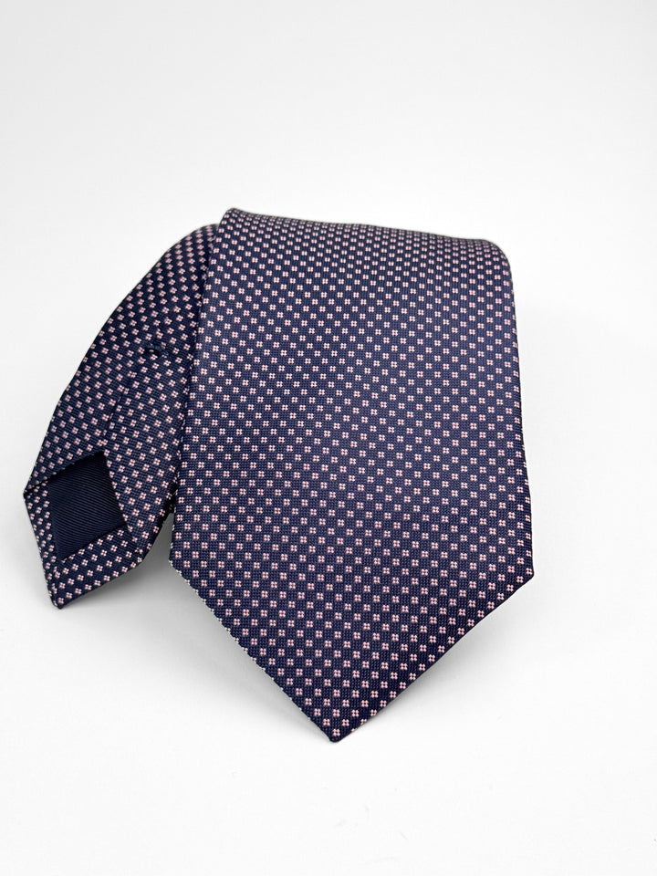 Silk Micro Floral Print Tie - Navy Blue & Pink