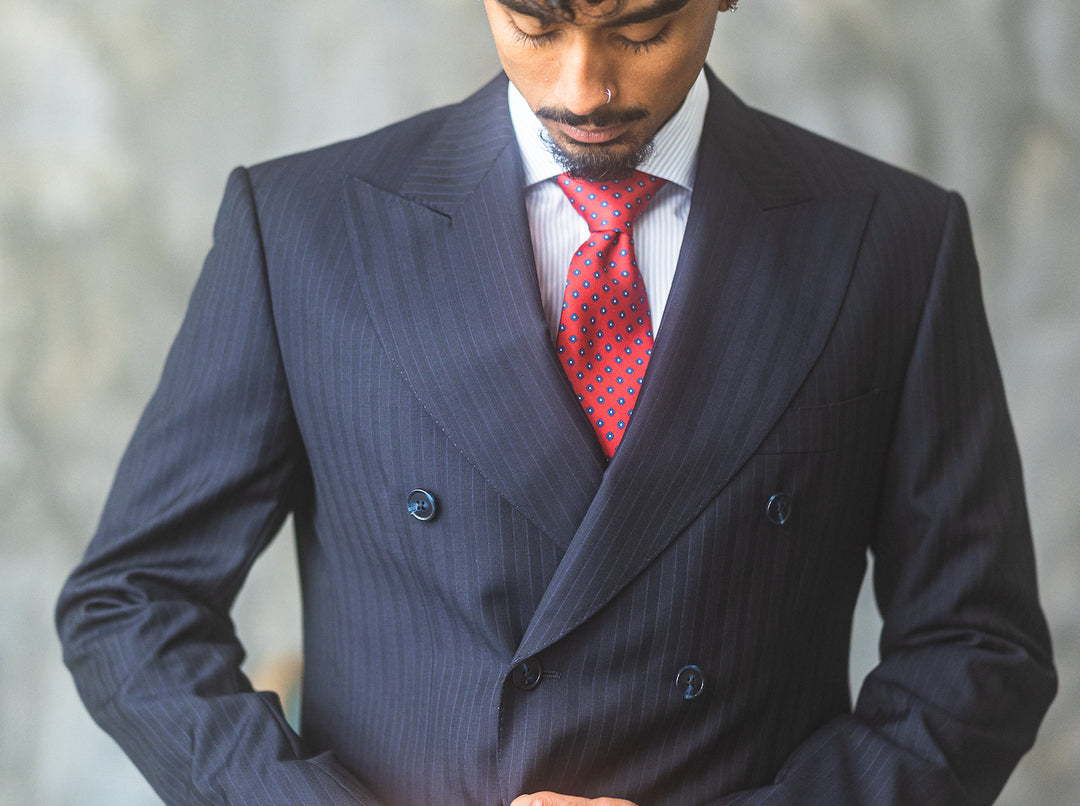 Navy Double-Breasted Pinstripe Suit
