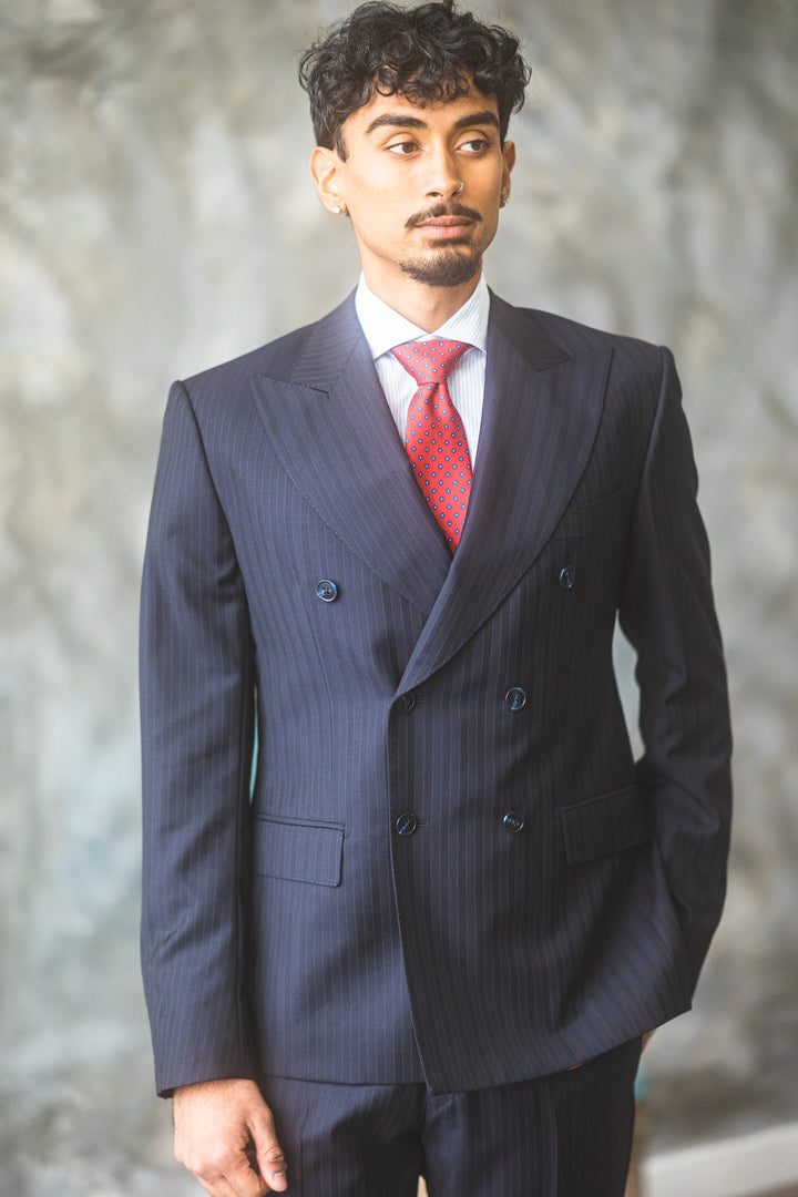 Navy Double-Breasted Pinstripe Suit