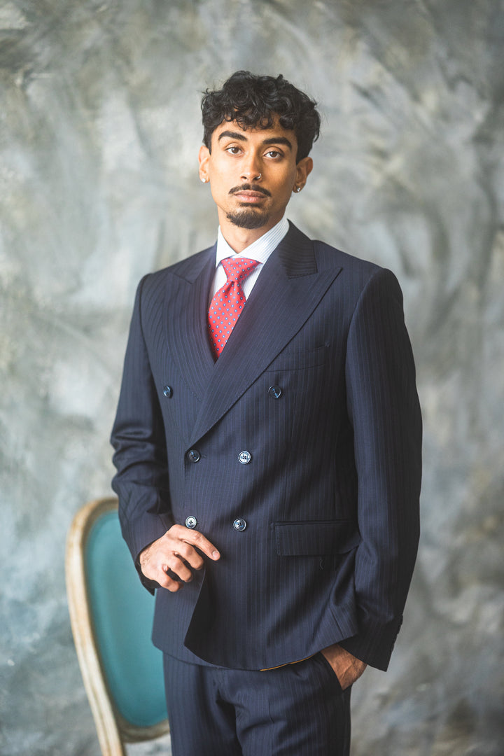 Navy Double-Breasted Pinstripe Suit
