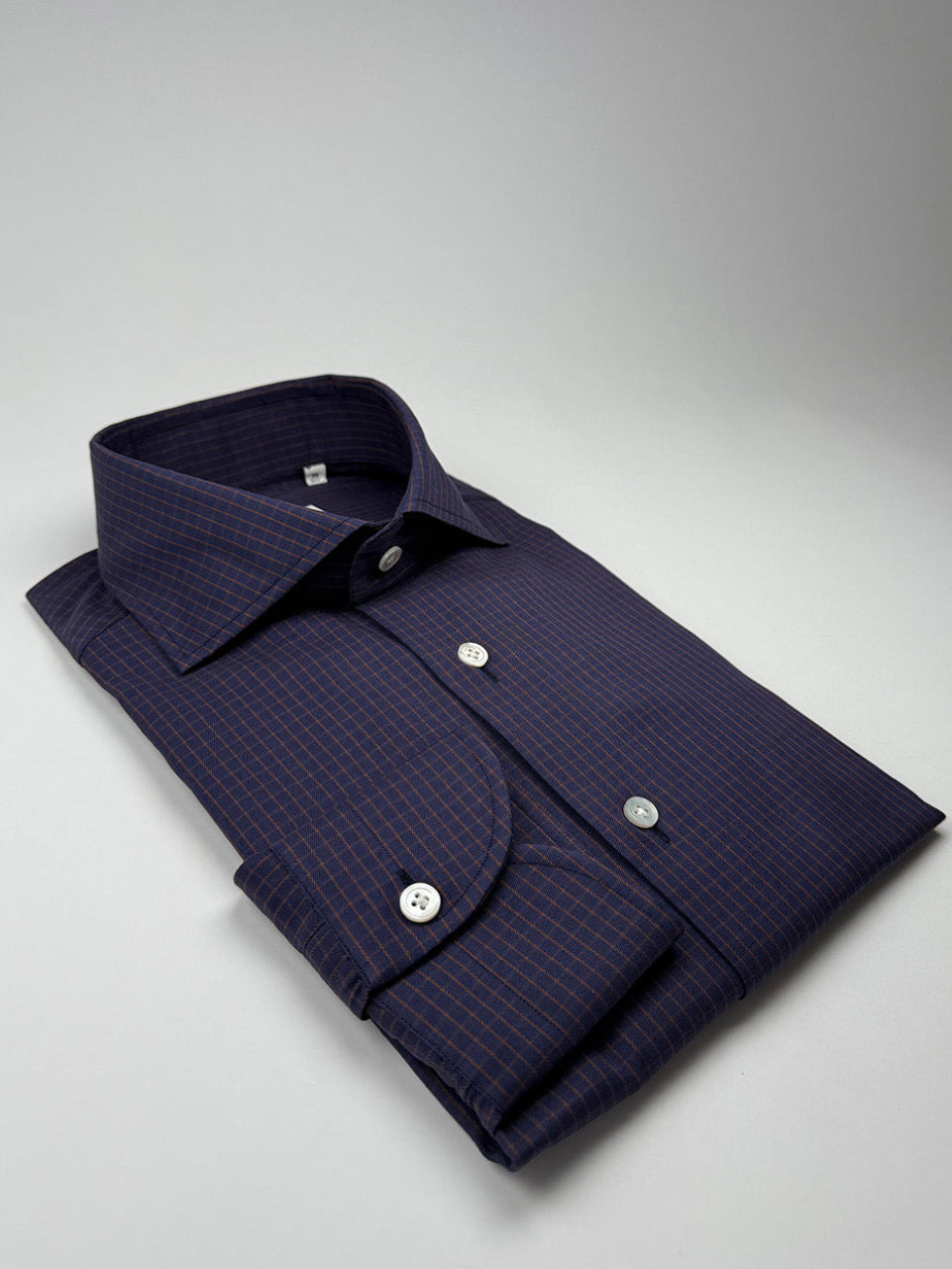 Micro-Check Cotton Dress Shirt - Navy & Orange