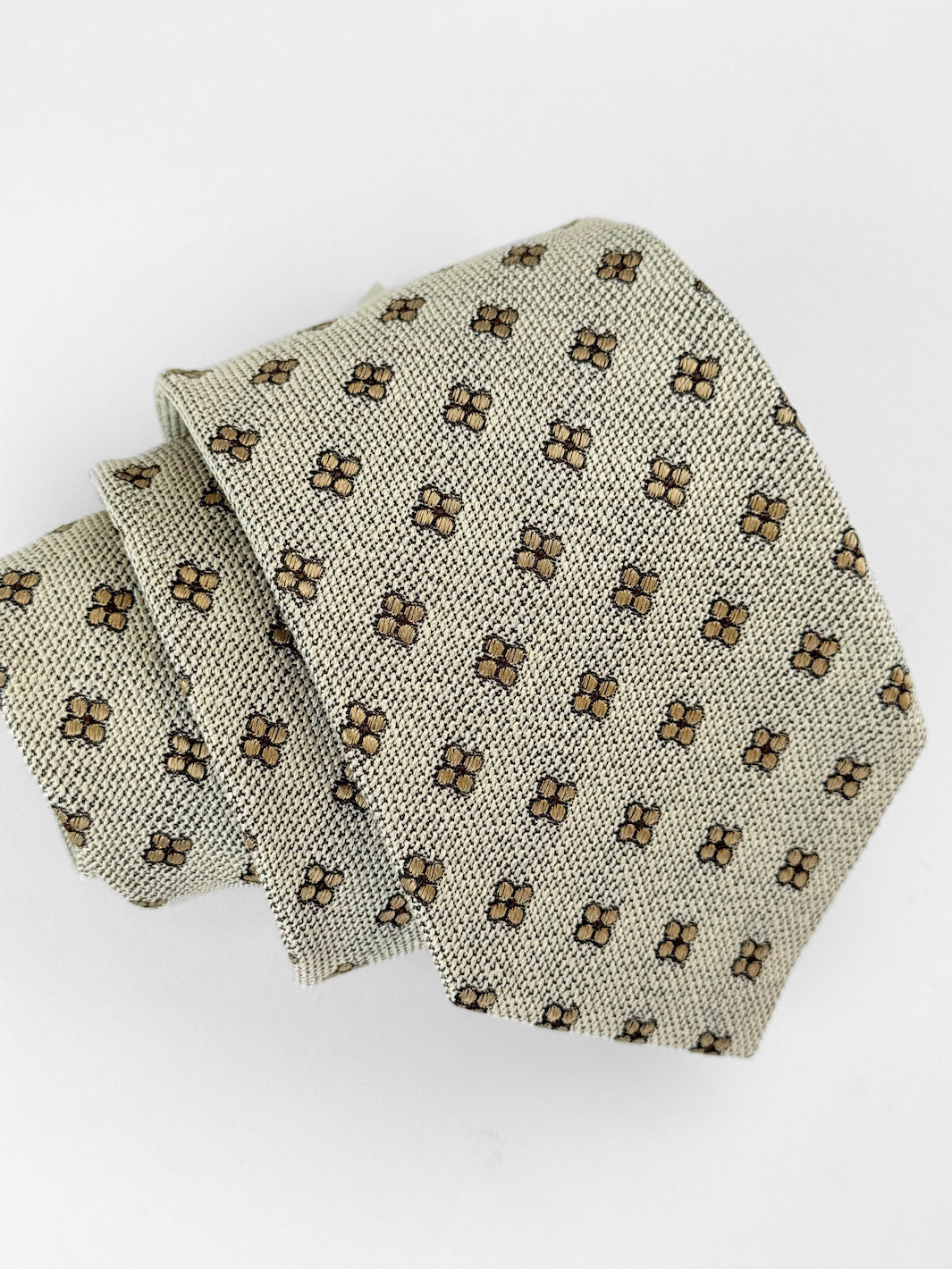 Silk Medallion Print Tie - Oatmeal & Gold