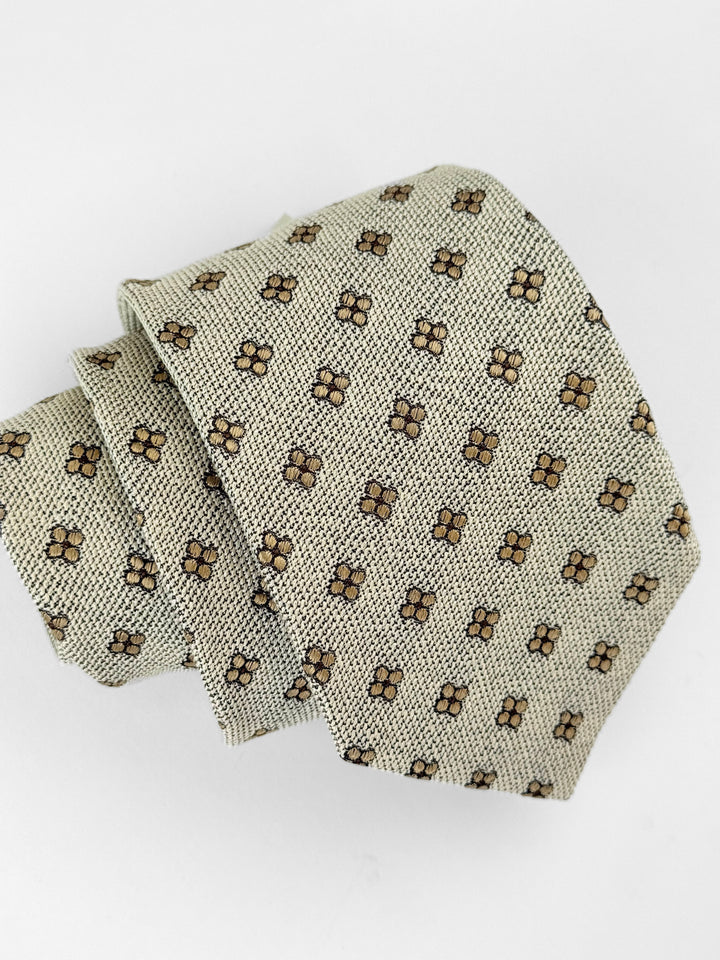 Silk Medallion Print Tie - Oatmeal & Gold