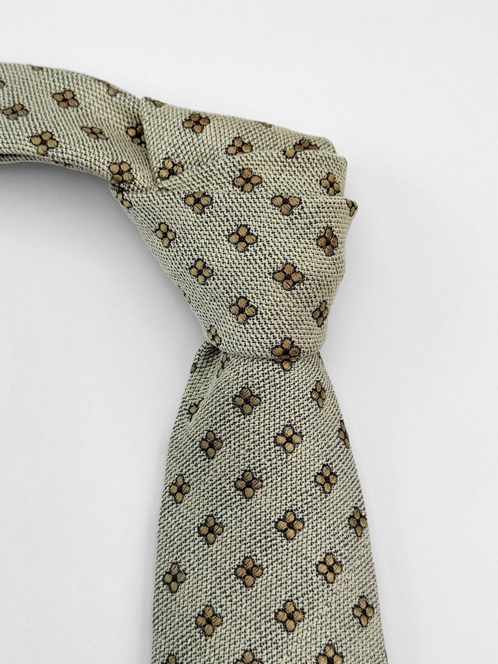 Silk Medallion Print Tie - Oatmeal & Gold