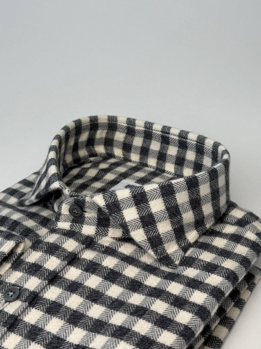 Herringbone Gingham Flannel Shirt - Off White & Charcoal