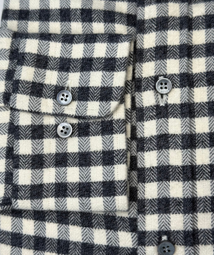 Herringbone Gingham Flannel Shirt - Off White & Charcoal