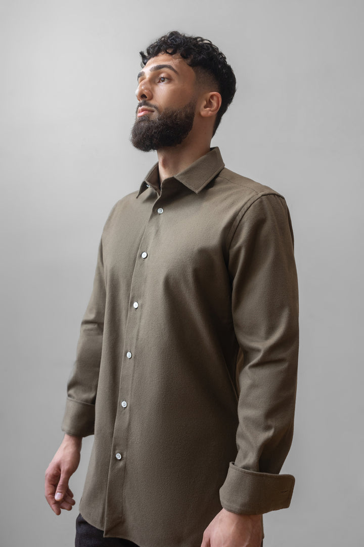 Cotton Flannel Overshirt - Olive Green