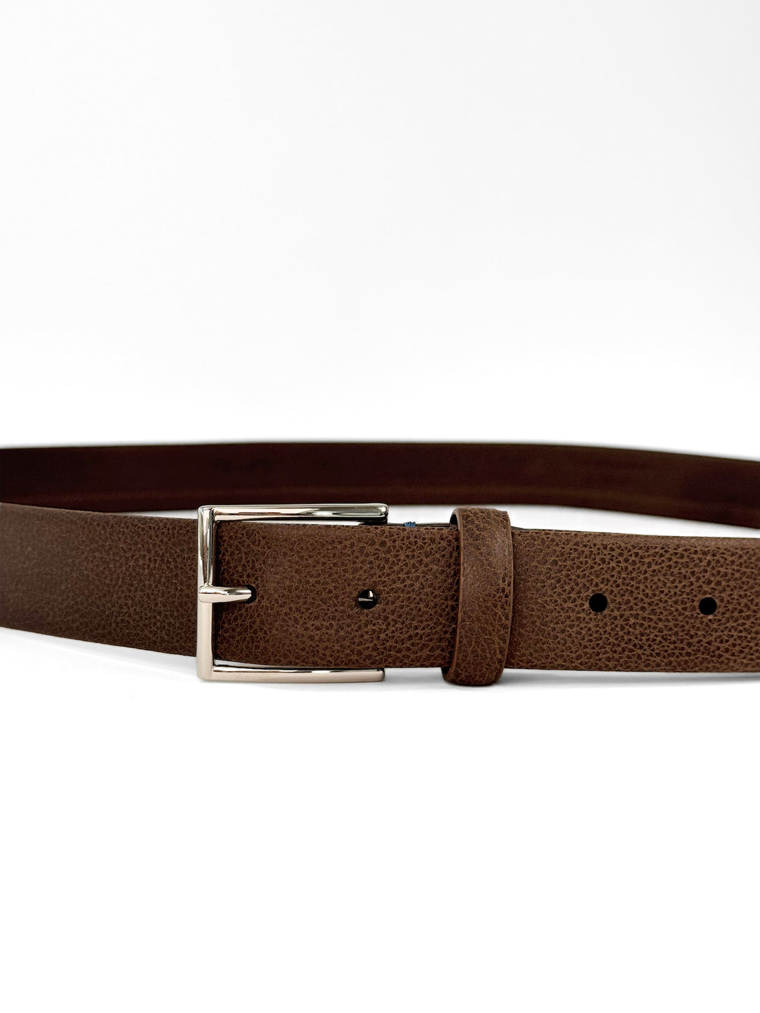 Pebble Grain Calfskin Leather Dress Belt - Coffee Brown