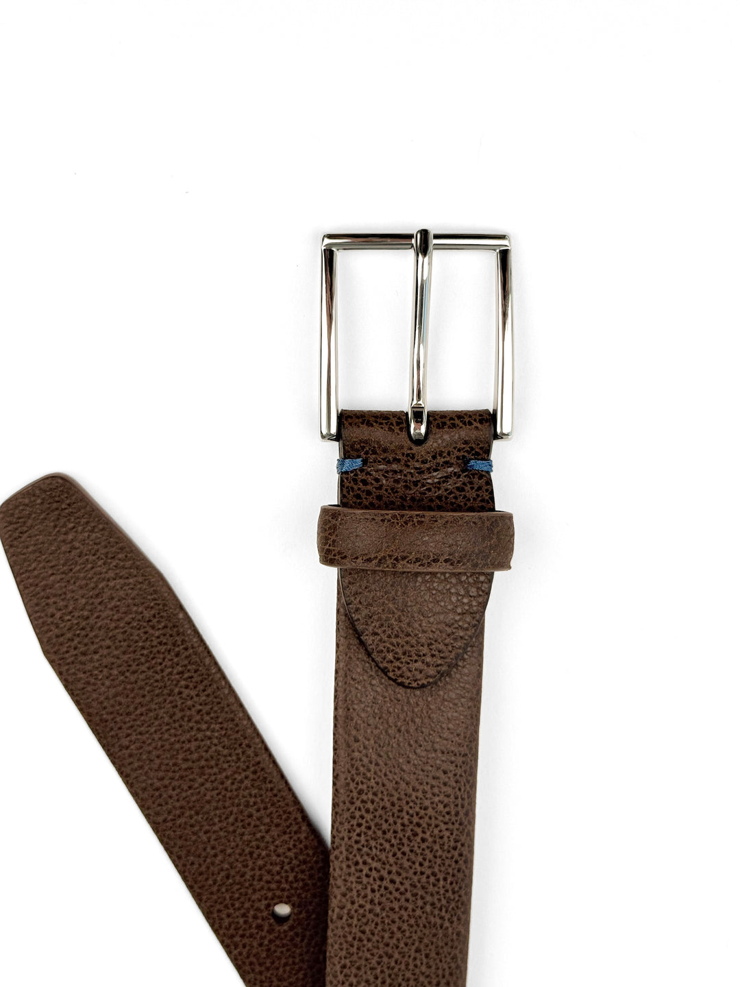 Pebble Grain Calfskin Leather Dress Belt - Coffee Brown