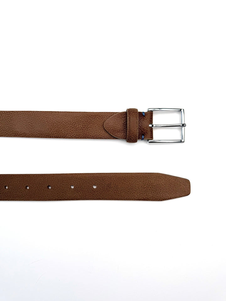 Pebble Grain Calfskin Leather Dress Belt - Cognac Brown