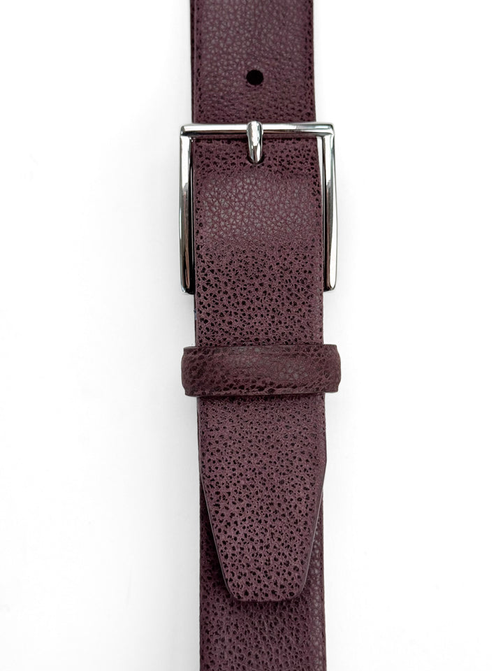 Pebble Grain Calfskin Leather Dress Belt - Oxblood