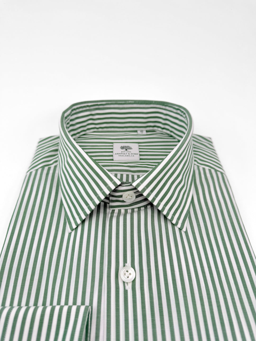 Bold Stripe Cotton Dress Shirt - Pine Green