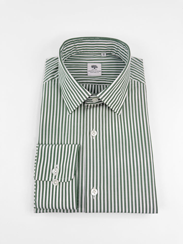 Bold Stripe Cotton Dress Shirt - Pine Green