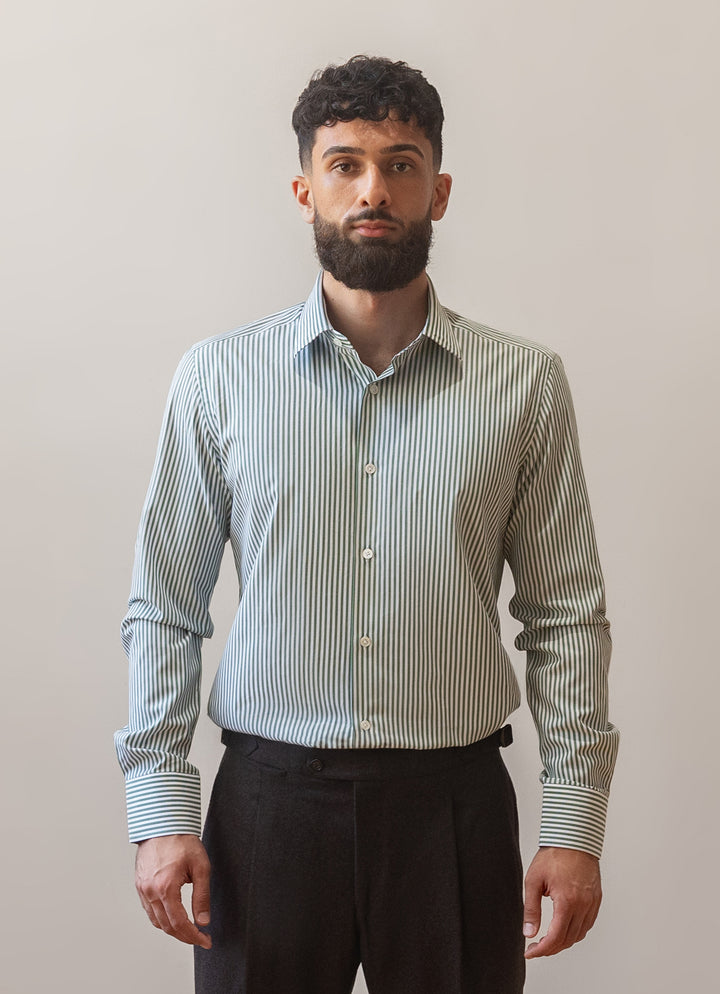 Bold Stripe Cotton Dress Shirt - Pine Green