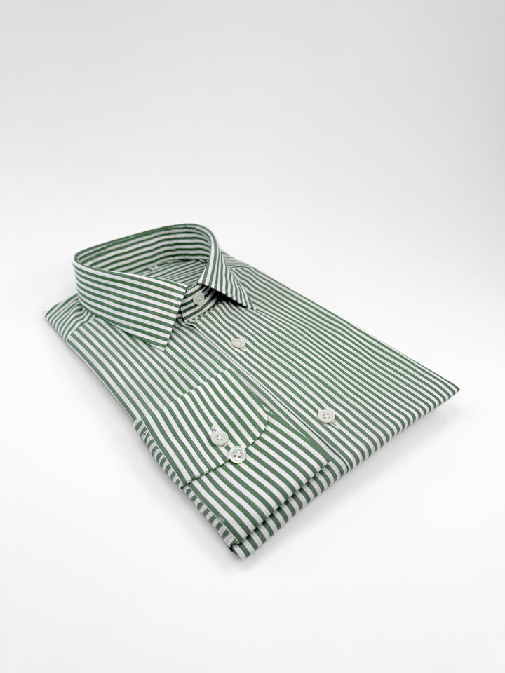 Bold Stripe Cotton Dress Shirt - Pine Green