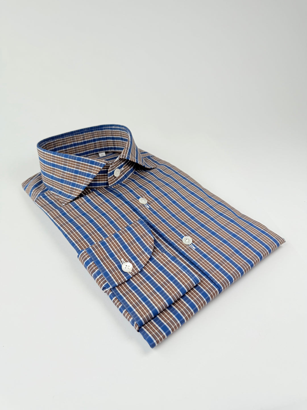 Plaid Cotton Dress Shirt - French Blue & Brown