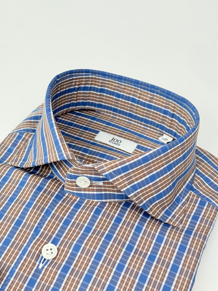 Plaid Cotton Dress Shirt - French Blue & Brown