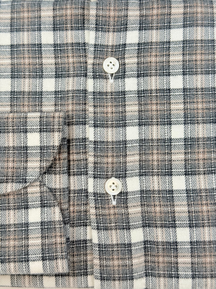 Plaid Flannel Shirt - Grey & Beige