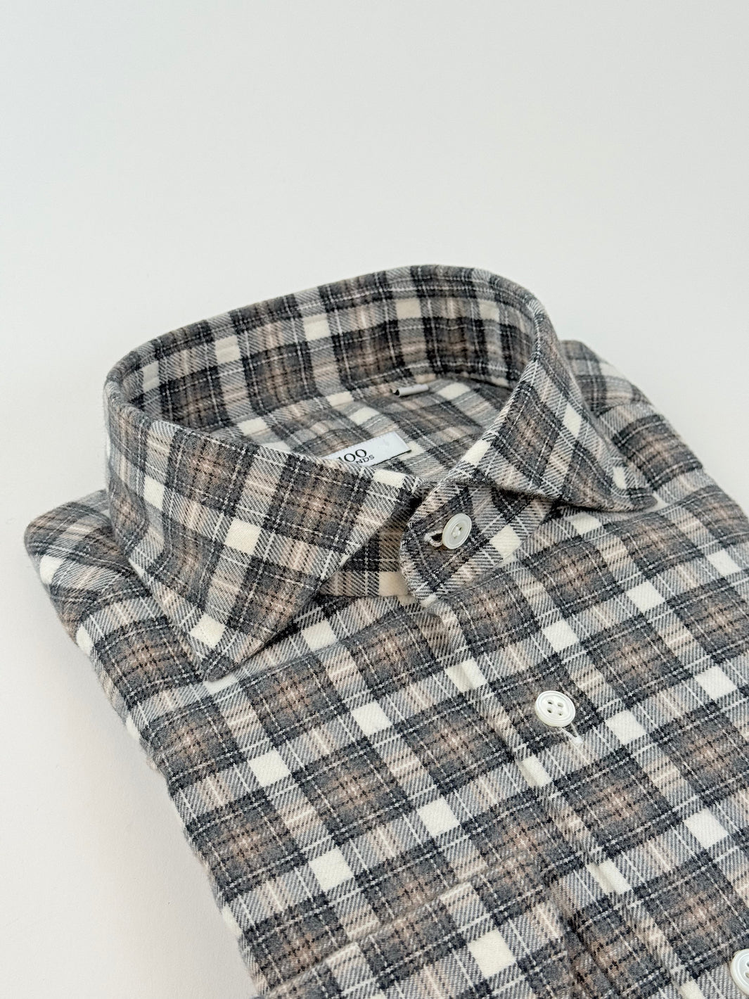 Plaid Flannel Shirt - Grey & Beige
